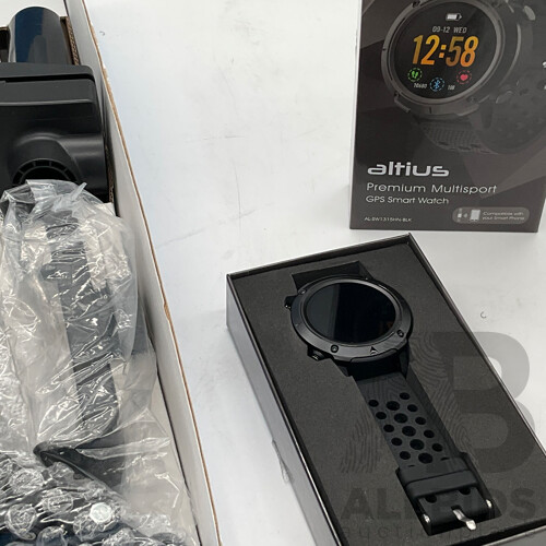 ALTIUS (AL-SW1315HN-BLK) Smart Watch - JOURNEY (JMS31SWH) 3-in-1 Charging Stand - SIMPLECON (CL516) Clip on Phone Tablet Holder - Lot of 3 - Total ORP $316.97