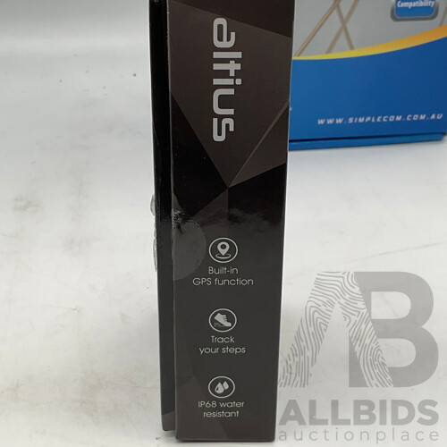 ALTIUS (AL-SW1315HN-BLK) Smart Watch - JOURNEY (JMS31SWH) 3-in-1 Charging Stand - SIMPLECON (CL516) Clip on Phone Tablet Holder - Lot of 3 - Total ORP $316.97