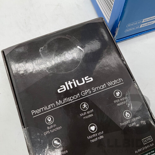 ALTIUS (AL-SW1315HN-BLK) Smart Watch - JOURNEY (JMS31SWH) 3-in-1 Charging Stand - SIMPLECON (CL516) Clip on Phone Tablet Holder - Lot of 3 - Total ORP $316.97