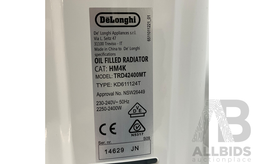 DeLonghi (TRD442400MT) 2400W Dragon4 Oil Column Heater With Timer - ORP $319