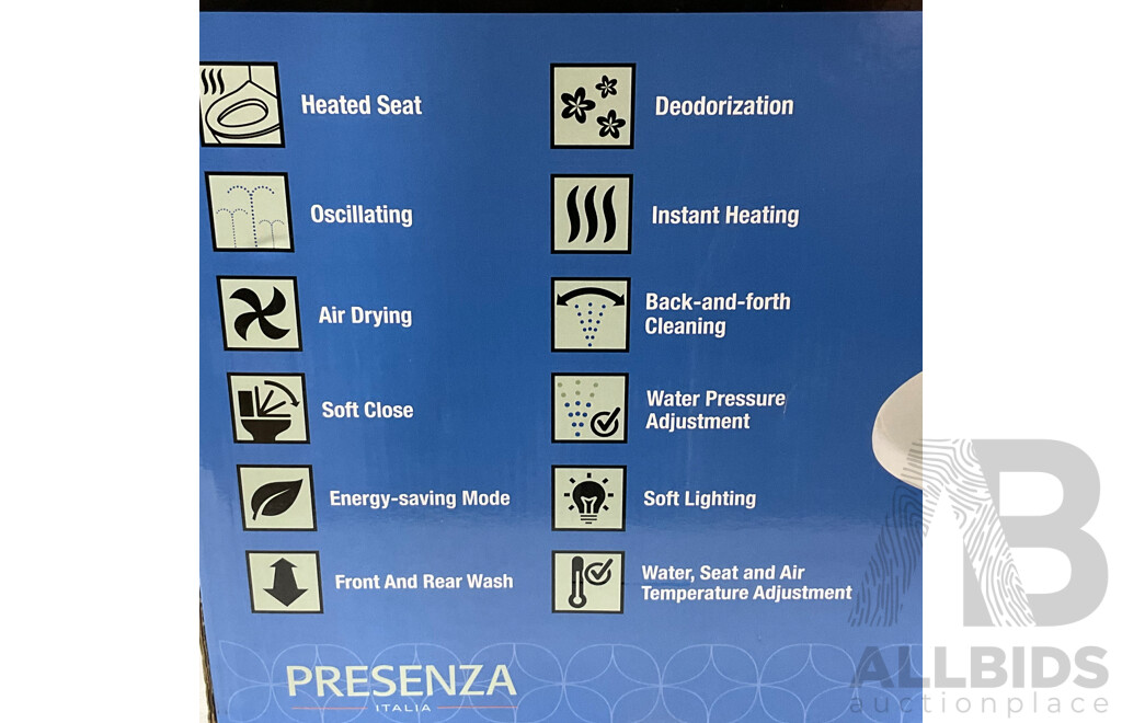 PRESENZA (98038) Heavy Duty Smart Bidet Seat White - Precenza (QTA025F) Bidet Water Filter (X4) - Lot of 5 - ORP $489.99