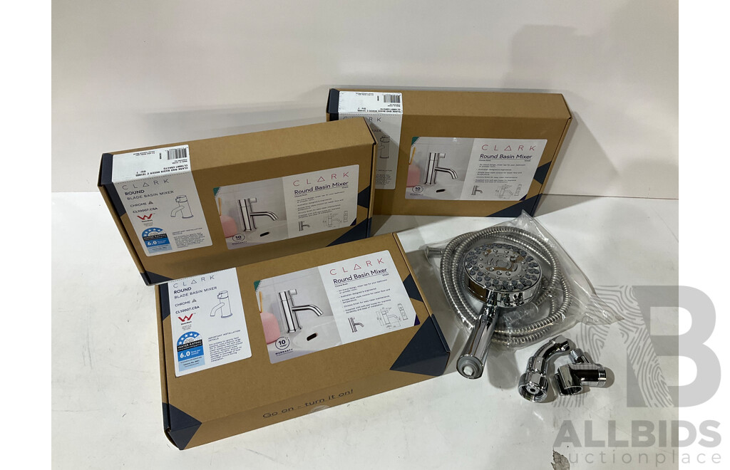 CLARK Round Basin Mixer & WATERPIK Dual Power Pulse Massage - LOT of 4 - ESTIMATED ORP $190