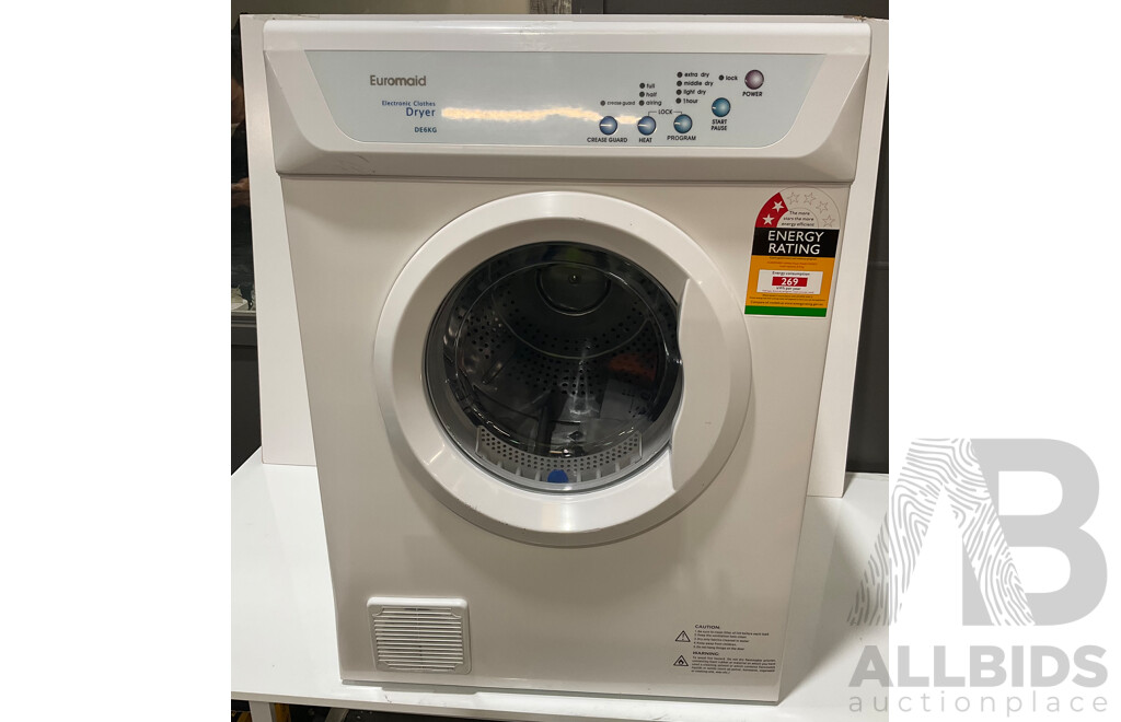 EUROMAID (DE6kg) Vented Dryer White - Total - ORP $506.00