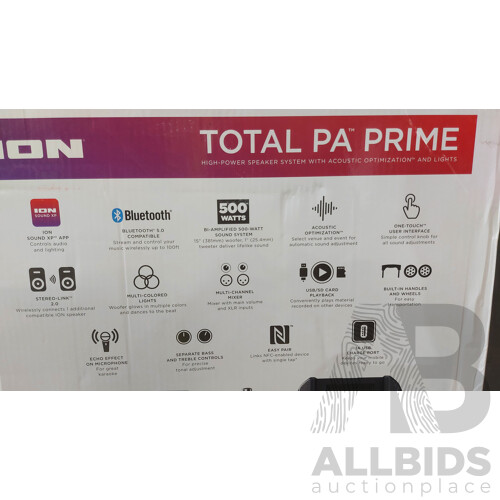 ION (8880991) PA Prime 500 Watt Bluetooth Speaker With Microphone - ORP $536.95