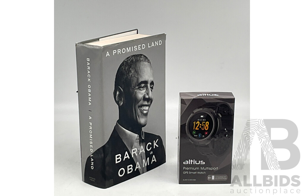 ALTIUS (AL-SW1315HN-BLK) Multisport SmartWatch With GPS - BARACK OBAMA (ISBN 978-0-241-49151-5) a Promised Land - Total ORP $160.44