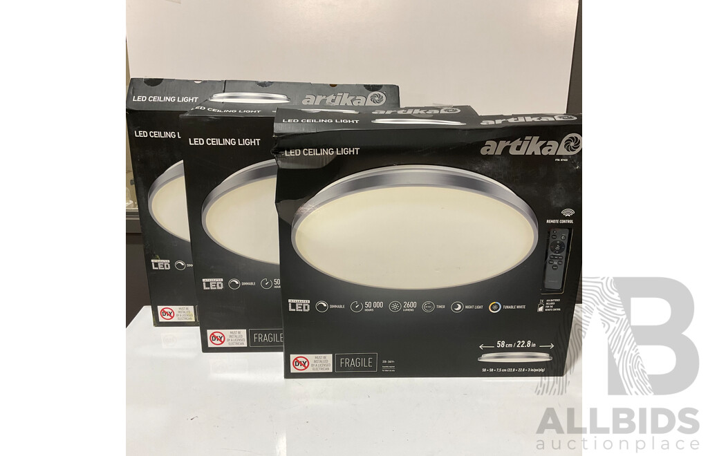 ARTIKA (97455) Jupiter LED Integrated Flush Mount With Remote Control and Variable Color 58cm - LOT of 3 - ORP $263.97