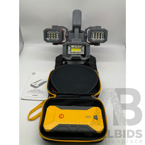 EP 360 2000 Lumens LED Light & SHELL 12000mAH Jump Starter & Power - Lot of 2 - Total ORP $266.98