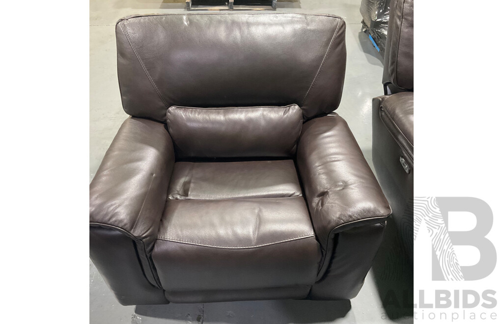 GILMAN CREEK Furniture Leather Power Recliner 3 Seater Lounge, GILMAN CREEK Furniture Leather Power Recliner Single Lounge - LOT of 2  - ORP $3349.98