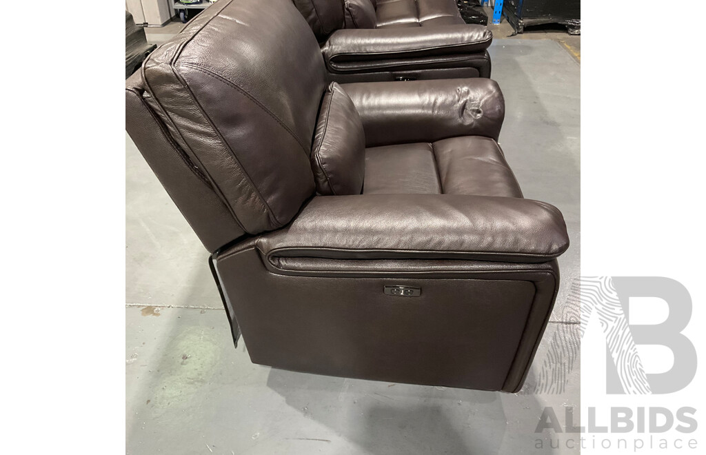 GILMAN CREEK Furniture Leather Power Recliner 3 Seater Lounge, GILMAN CREEK Furniture Leather Power Recliner Single Lounge - LOT of 2  - ORP $3349.98