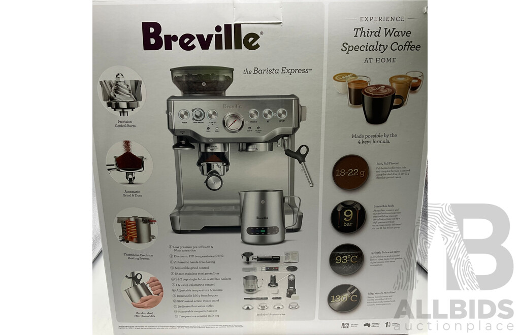 BREVILLE (BES875BSS) the Barista Express Coffee Machine - ORP $649.00