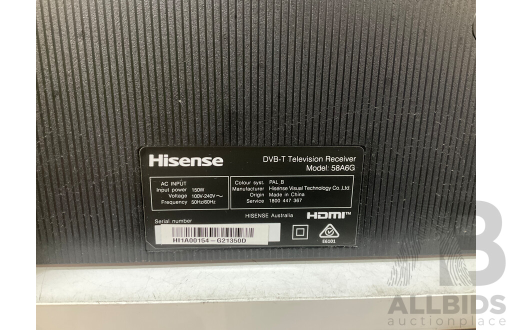 HISENSE (58A6G) 58inch UHD 4K TV Series A6G - ORP $1,099.00