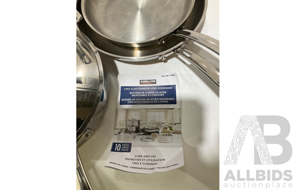 KIRKLAND Signature 10 Piece 5-Ply Clad Stainless Steel Cookware Set and STARFRIT Deep Fry Pan - Total ORP $429.97
