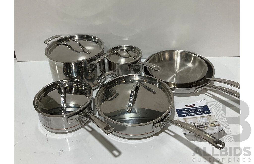 KIRKLAND Signature 10 Piece 5-Ply Clad Stainless Steel Cookware Set and STARFRIT Deep Fry Pan - Total ORP $429.97