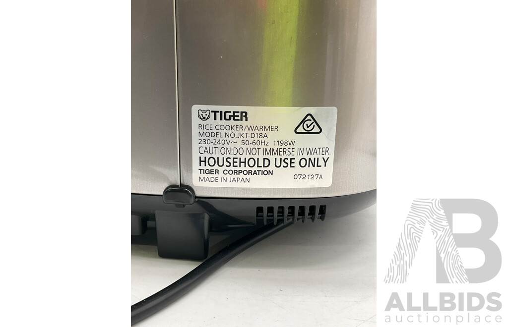 TIGER (JKT-D18A) 230-240V Silver/Black Induction Heating Rice Cooker/Warmer - Total ORP $509.99