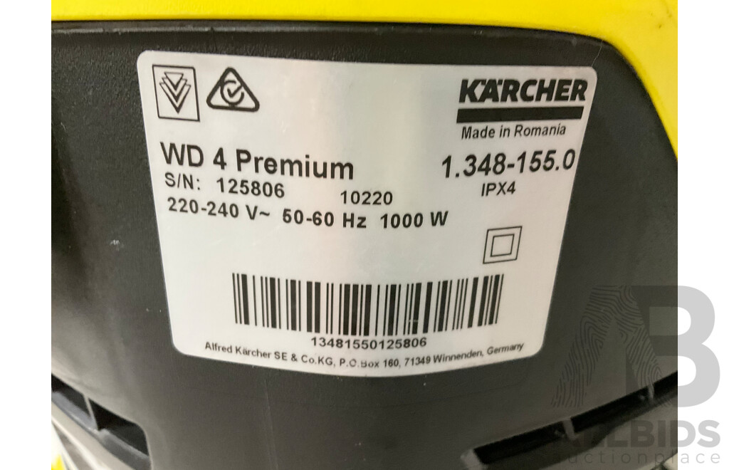 KARCHER (IPX4) WD 4 Premium 20L Wet & Dry Vacuum - ORP $279.00