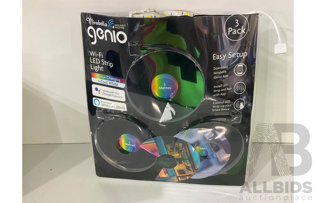 MIRABELLA (I002840) Genio Smart Strip Light 3 X 3M X2 Packs, NATURALLY SOLAR (SL-1004G-4pk) 4 Pack Accent Lights - LOT of 3 - ESTIMATED ORP $185