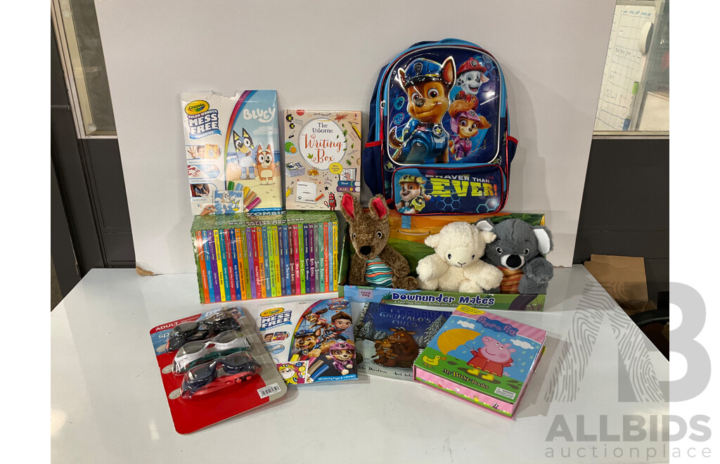 BLUEY, PAW PATROL, PEPPA PIG & Other Assorted Kids Items - LOT of 9 - ESTIMATED ORP $170