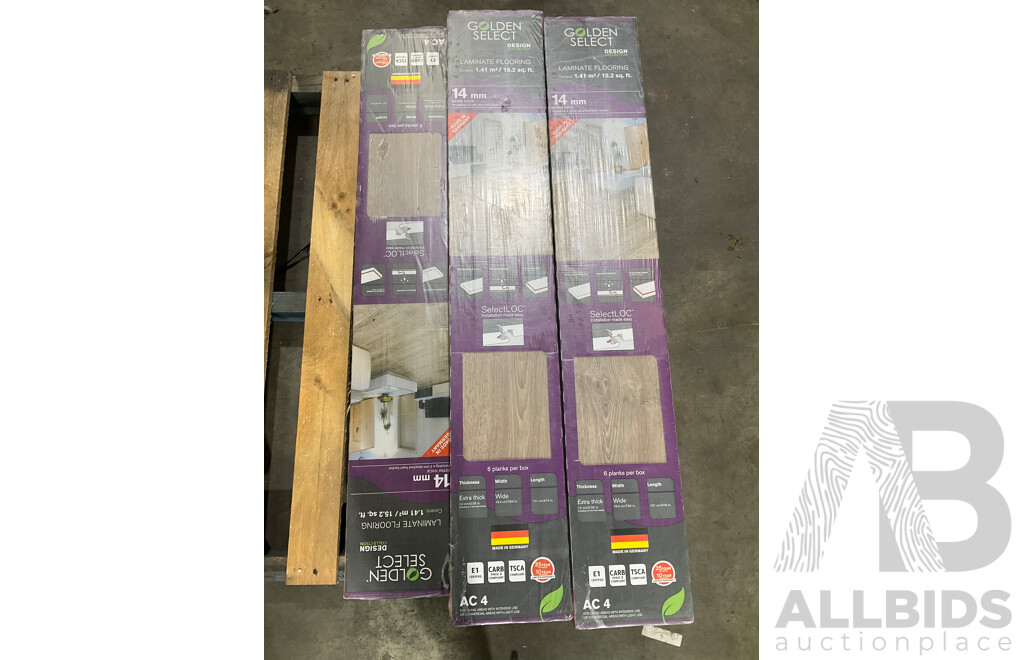 Golden Select Providence (Grey) AC4 Laminate Flooring With Foam Underlay, 1.16 M² per Pack X 5 - Lot of 5 - Total ORP $199.00