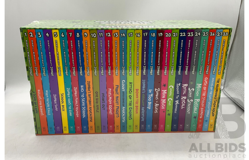 SCHOLASTIC Diary of a Minecraft Zombie Mob-Eating Monster Collection (28 Book Box Set) - USBORNE Writing Box (3 Book Collection) - Lot of 2 - TOTAL ESTIMATED ORP $179.99