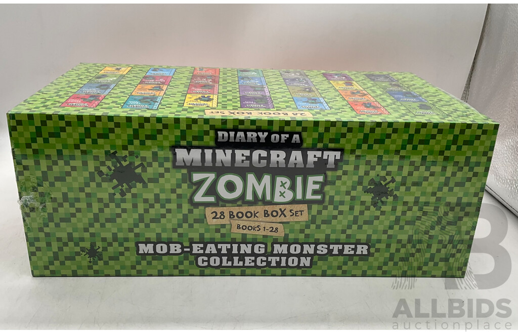 SCHOLASTIC Diary of a Minecraft Zombie Mob-Eating Monster Collection (28 Book Box Set) - USBORNE Writing Box (3 Book Collection) - Lot of 2 - TOTAL ESTIMATED ORP $179.99