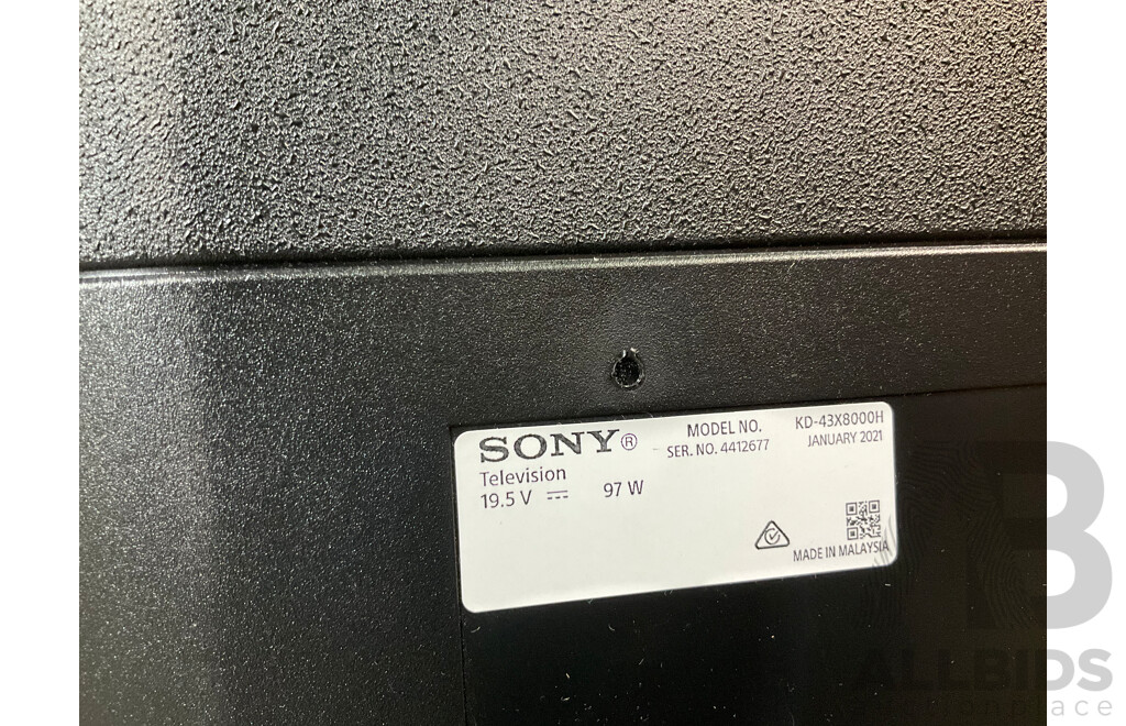 SONY (KD43X8000H) 43 Inch X8000H 4K UHD HDR Smart Android LED TV - ORP $1,299.00