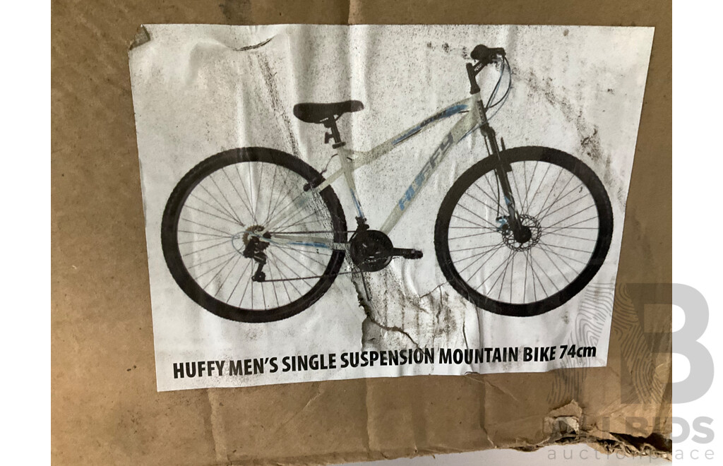 Huffy Mens Single Suspension Mountain Bike 74cm (White/ Blue) - ORP $320.00