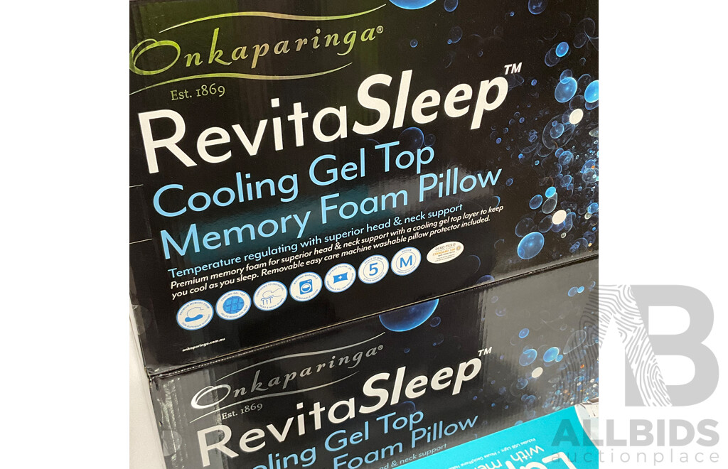 ONKAPARINGA Revitasleep Cooling Gel Top Memory Foam Pillows (2) - SOFIA and SAM Portable Lapdesk With Memory Foam - Lot of 3 - Total Estimated ORP $225.00