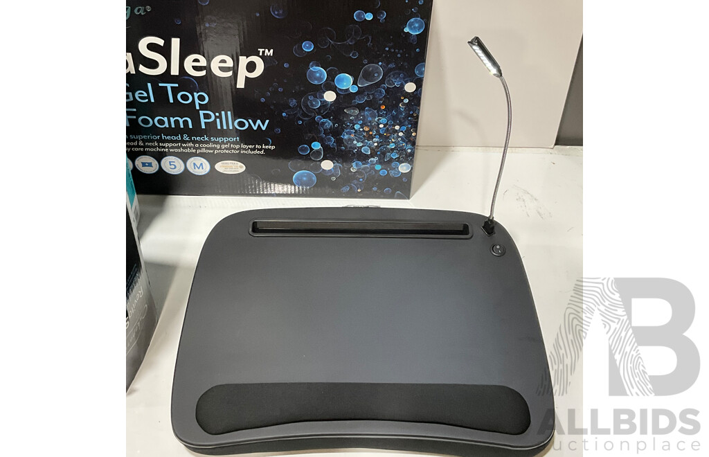 ONKAPARINGA Revitasleep Cooling Gel Top Memory Foam Pillows (2) - SOFIA and SAM Portable Lapdesk With Memory Foam - Lot of 3 - Total Estimated ORP $225.00