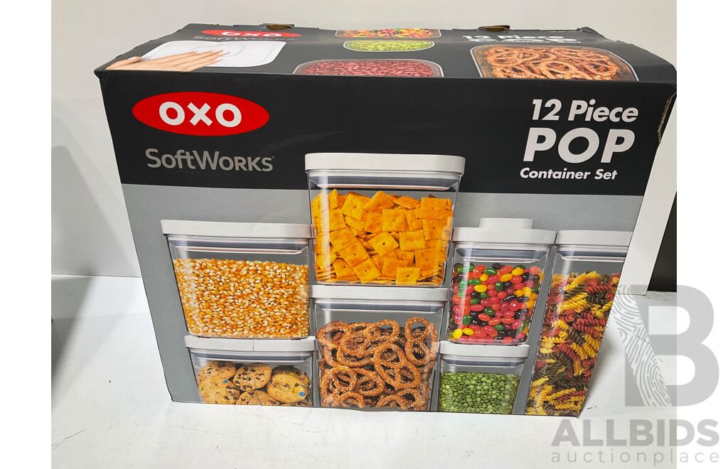 IDESIGN Crisp Fridge Bins 6 Piece Set, OXO POP Container Set 12 Piece - LOT of 2 - ORP $248.98