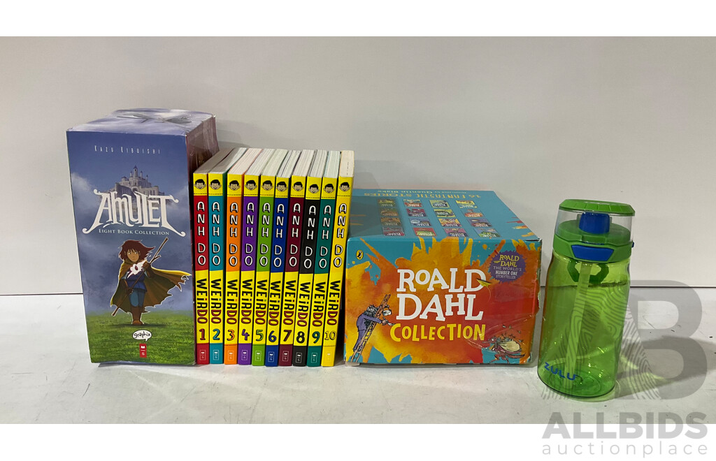 ROALD DAHL Collection Box Set (16 Books) - ANH DO Weirdo (10 Books) - AMULET Collection (8 Books) & Flast - Lot of 4 - Estimated Total ORP $159.99