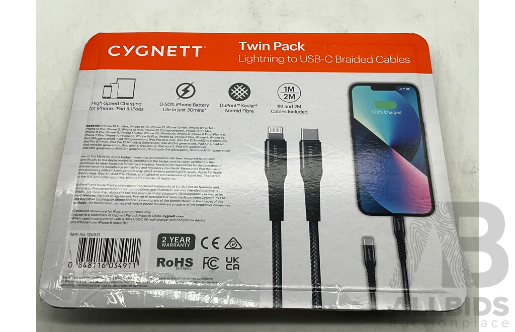 SPHERE Webcam - RAZOR Barracuda X Headphones - CYGNETT Charge Up Power Bank X 2 - CYGNETT USB Cables - Lot of 5 - ORP $370