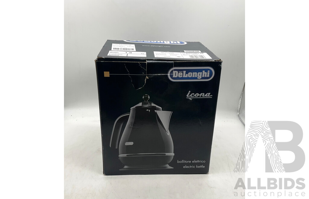 DELONGHI (KB-02001.BK) Icona Kettle (Black) & Assorted Kitchenware & Books - Lot of 6 - Estimated Total ORP $199.99