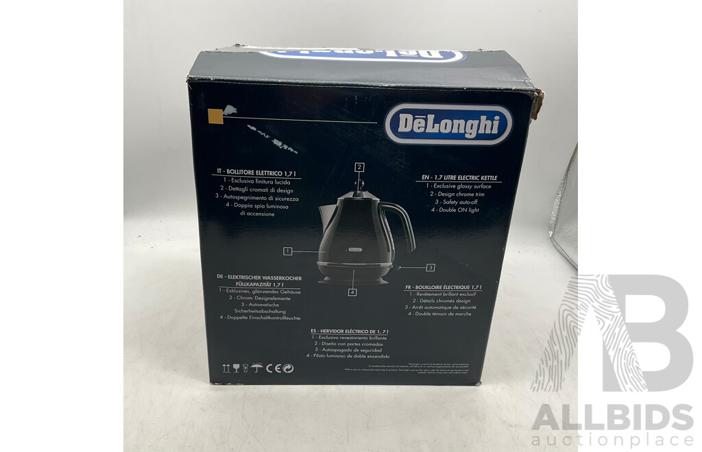 DELONGHI (KB-02001.BK) Icona Kettle (Black) & Assorted Kitchenware & Books - Lot of 6 - Estimated Total ORP $199.99
