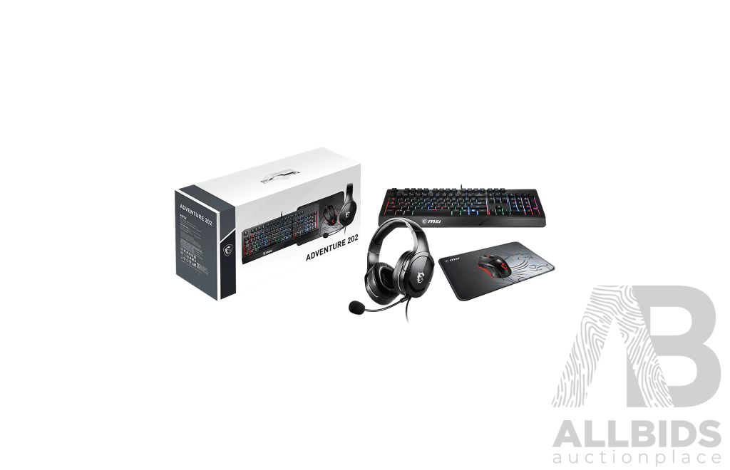 MSI Adventure Gamers Pack Including 202 VIGOR GK20 Keyboard GM08 Gaming Mouse GH20 Headphones AGILITY GD21 Gaming Mouse - ORP $279.95