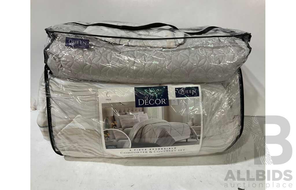 STYLE DECOR 6 Piece Reversible Comforter & Coverlet Set - SENSIBLE ECO LIVING Step Trash Can 6L (2 Pack) - POP & LOAD Collapsible Laundry Basket 42L (X 2) - Estimated Total ORP $249.99