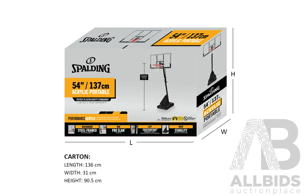 SPALDING 54Inch / 137cm Acrylic Portable Basketball Hoop - Estimated ORP $1299.99