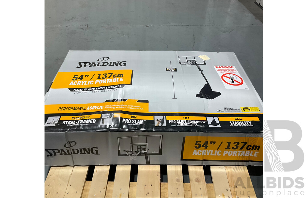 SPALDING 54Inch / 137cm Acrylic Portable Basketball Hoop - Estimated ORP $1299.99