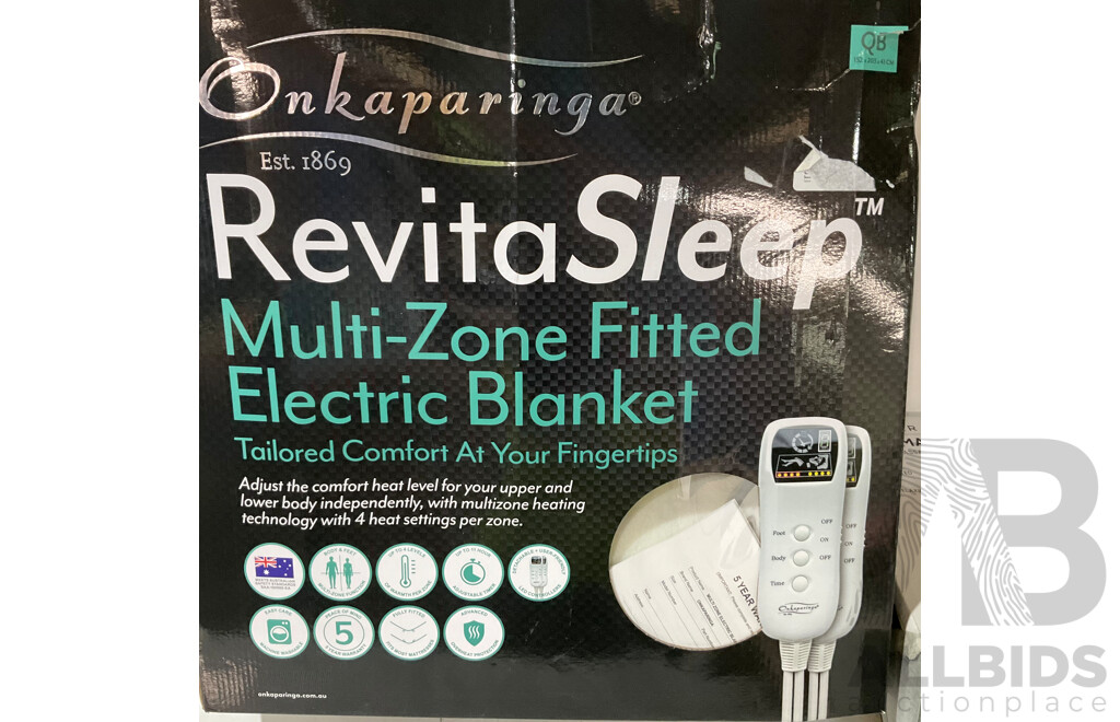 ONKAPARINGA Multi-Zone Electric Blanket Queen Size & SHARPER IMAGE Foot Massager & V-TAC Bulbs -  Lot of 4 - ORP $329.00