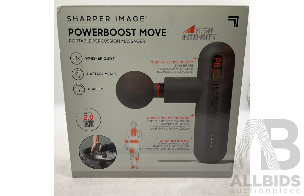 SHARPER IMAGE Powerboost Move Mini Percussion Massage Gun - ORP $199.99