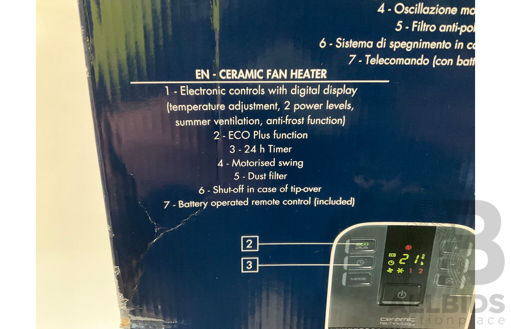 DELONGHI (HFX65V20) 2000W Ceramic Tower Fan Heater - ORP $179.00