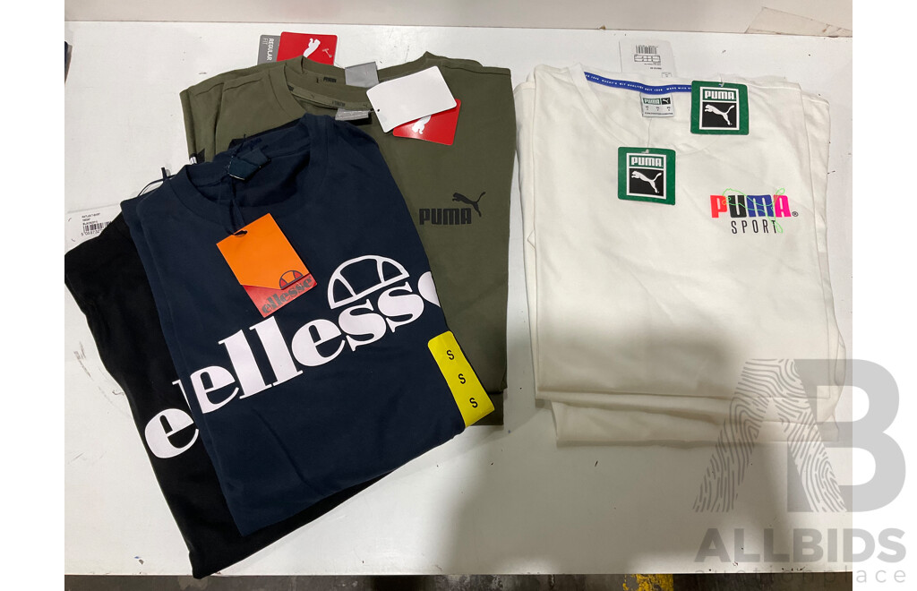 BEN SHERMAN, ELLESSE, WRANGLER, PUMA - Assorted Men's Clothing Size S - Lot of 18 - Estimated ORP $500