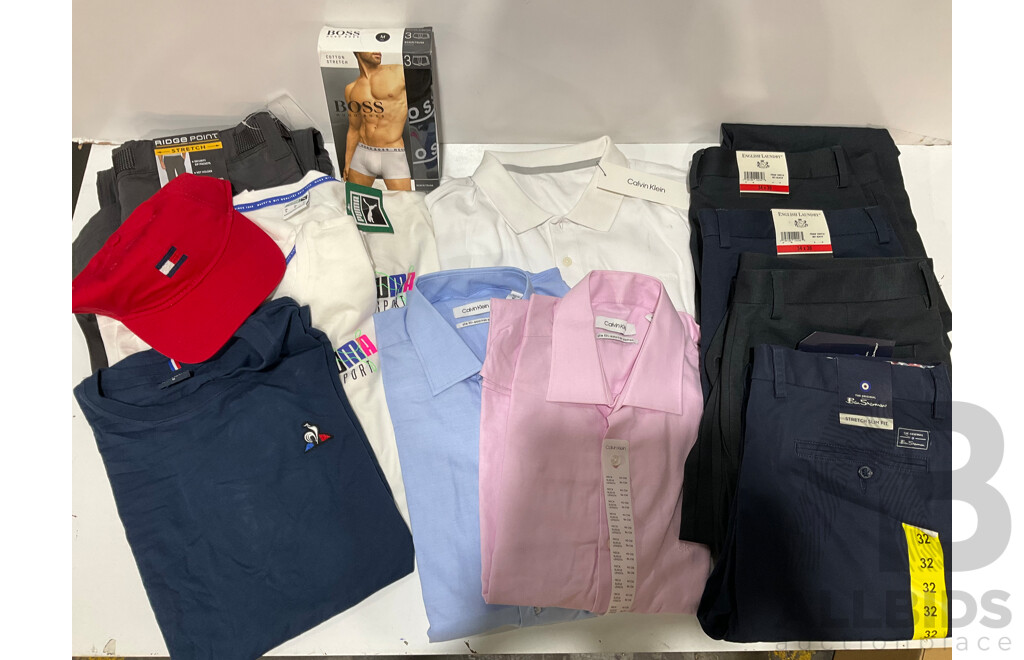 TOMMY HILIFIGER, HUGO BOSS, CALVIN KLEIN, BEN SHERMAN, PUMA - Assorted Men's Clothing Size M - Lot of 13 - Estimated ORP $500