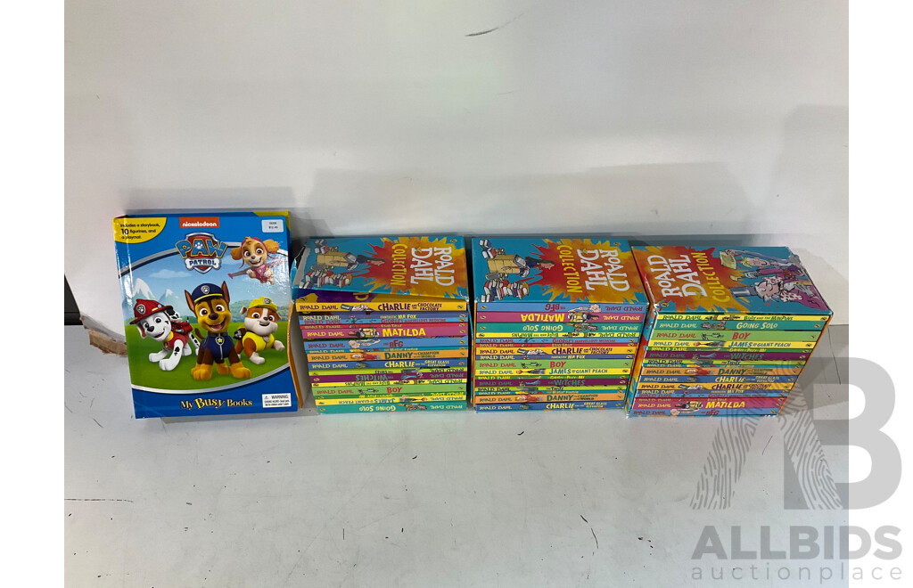 ROALD DAHL 16 Book Collection Box Set & PAW PATROL Play Book  - Lot of 4 - Estimated Total ORP $239.00