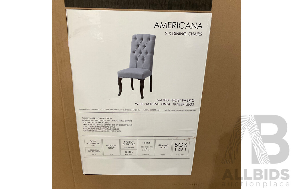 MORAN FURNITURE Americana Dining Chair 2 Pack  - ORP $699.99