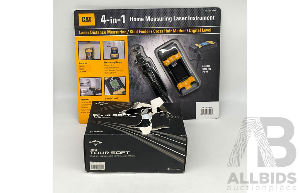 CAT 4-in-1 Laser Distance Measurer and Stud Finder and CALLAWAY Hex Tour Soft Ball 24 Pack - LOT of 2 - ORP $159.98