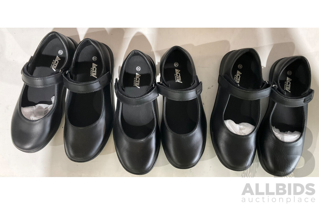 SUREFIT  Brittney Black  School Shoes (Girls)(Size 33) - Lot of 3 - ORP $327.00