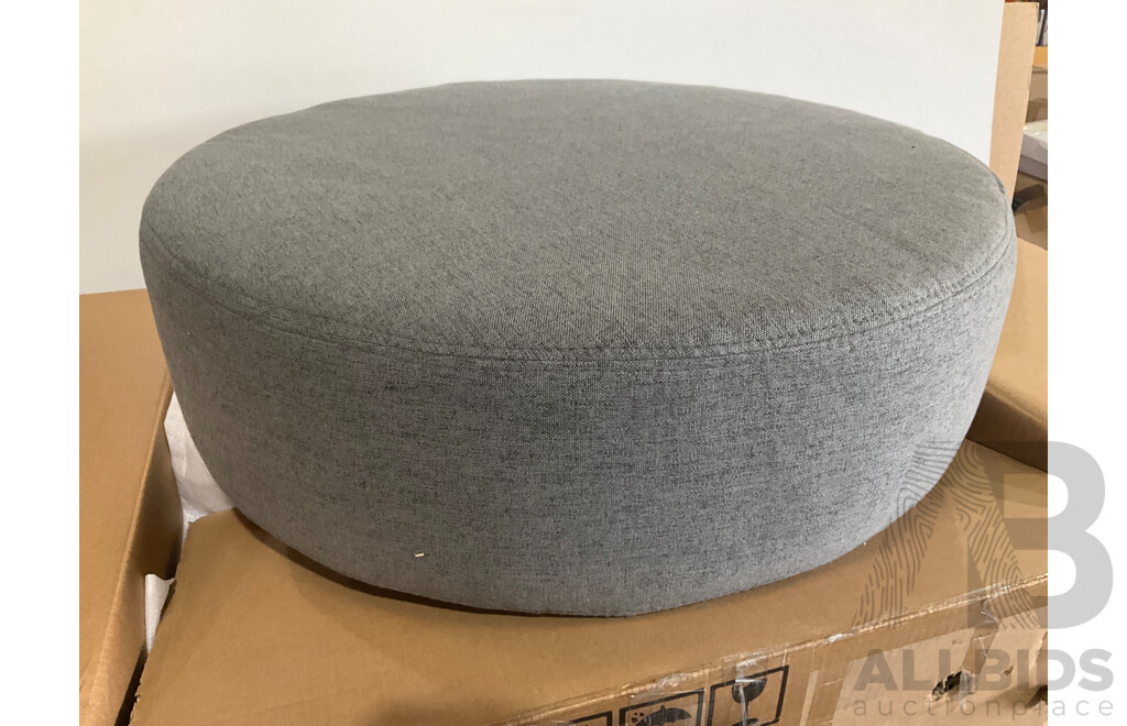 MATT BLATT Villa Round Ottoman - Light Grey Fabric - Estimated ORP $99