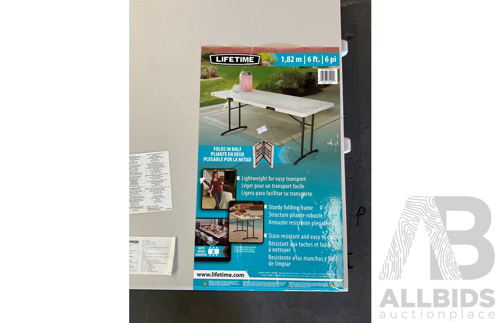 LIFETIME Folding Table 1.82m and LIFETIME SMALL TABLE - Lot of 2 - Estimated ORP $149.99