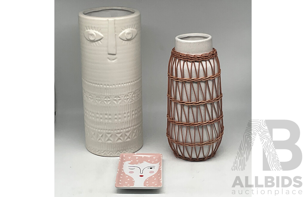 FULL PALLET of Watego Ceramic Rattan Vessel Vase Large, Taytay Ceramic Vase, Emporium Alice Trinket Plate  - Approximate ORP $6,000