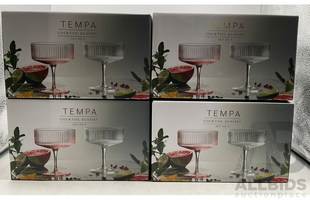 TEMPA Cocktail Glasses Set of 4  (CLEAR) - Lot of 4- Estimated Total ORP $249.00